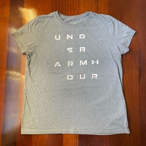Women’s UA Shirt Under Armour Heat Gear Workout 
Gray Short Sleeve Shirt Size XL